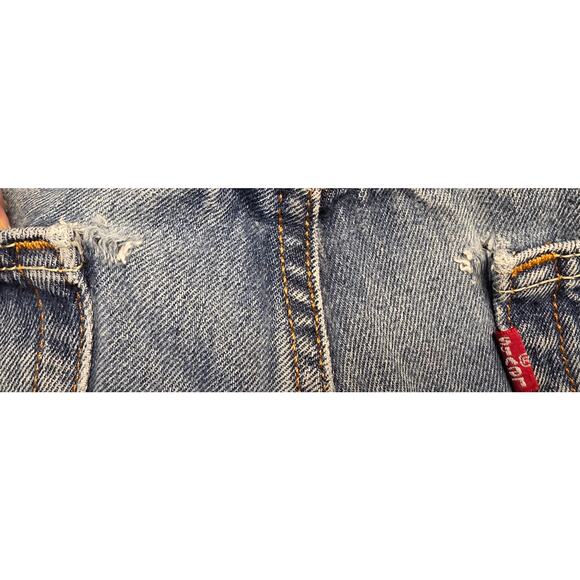 Levis Mens 505 Jeans Sz 33x33 Blue Denim Straight Medium Wash Work Distressed - Picture 6 of 9